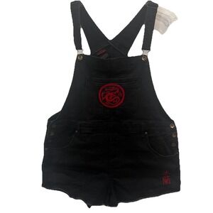 Disney Mulan Hot Black Bib Pocket Shortalls Overalls Mushu Large Adjustable